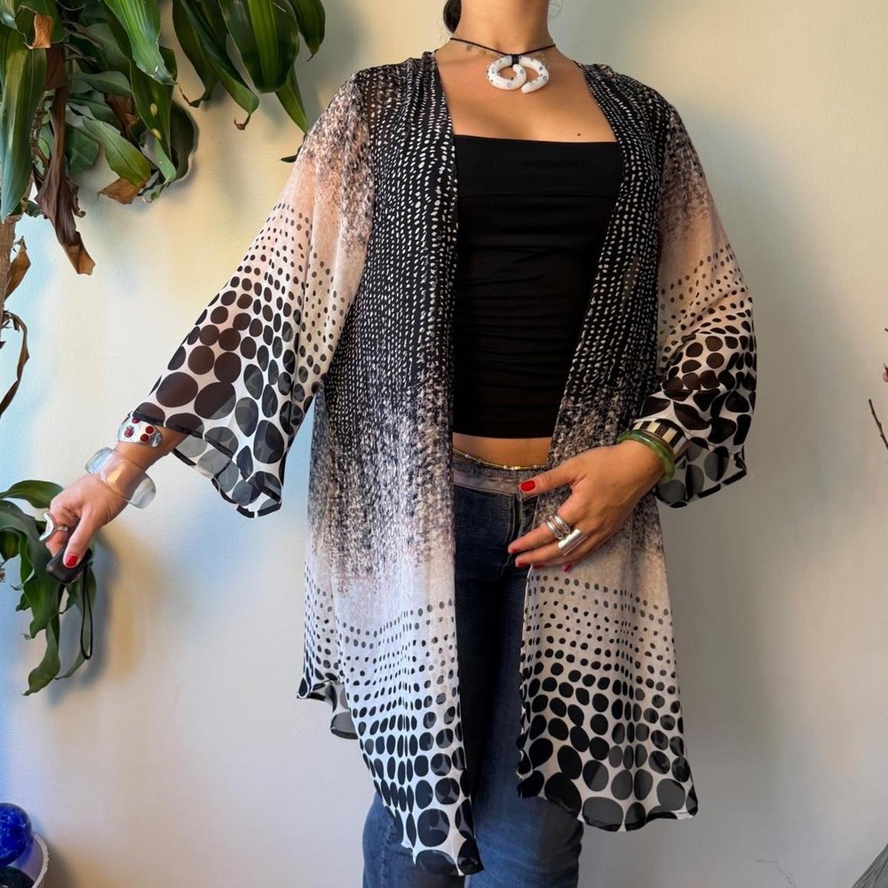 Torrid Vintage 2000s Sheer Polka Dot Boho Kimono Shrug Bell Sleeve Black 1XL